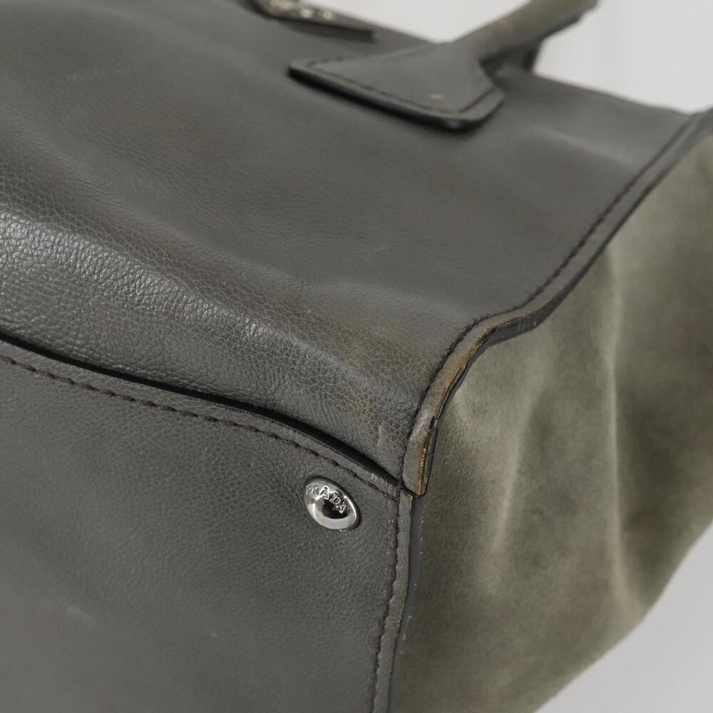 PRADA Studs Hand Bag Suede Leather 2way Gray Silver Auth BA8646 - Picture 15 of 16